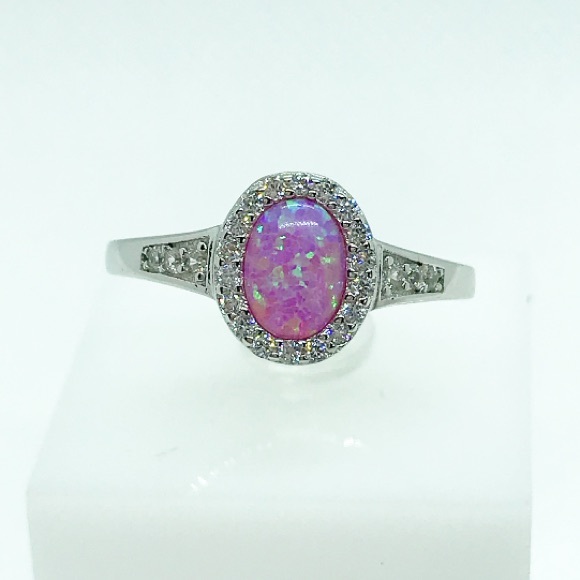 Jewelry - 925 Sterling Silver Pink Opal Round Oval Ring